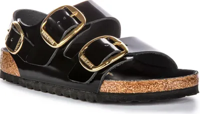 Produktbild von Birkenstock Milano Big Buck Damen Ledersandalen in Schwarz Patent – 7.5 UK - 41 EU - 10/10.5 US / Black Patent