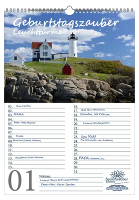Produktbild von Geburtstagsplaner Geburtstagskalender Leuchtturmzauber DIN A3 Kalender Querformat Leuchtturm Leuchttürme - Seelenzauber