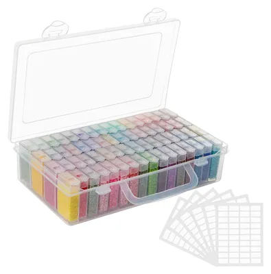 Obrázek produktu pro Handi Stitch 60 000 Pack Diamond Painting Storage Box with Round Diamonds 60 Colours - 64 plechovek na diamantové malování s úložným boxem a štítky