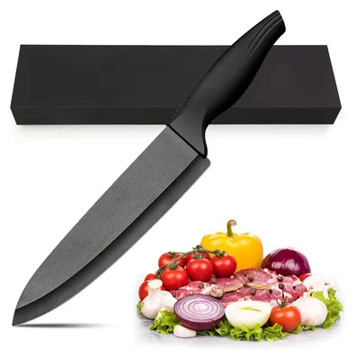 Keramikmesser 18 cm, Kochmesser, ergonomischer Griff, schwarz