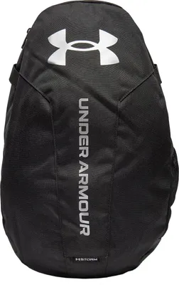 A black Under Armour backpack is shown against a white background.