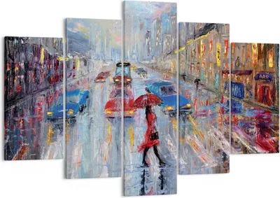 Produktbild von Bild auf Leinwand - Leinwandbild - 5 Teile - Acryl Stadt Regen - 150x100cm - Wand Bild - Wanddeko - Wandbilder - Leinwanddruck - Bilder - Wanddekoration - Leinwand bilder - Wandbild - EA150x100-4251