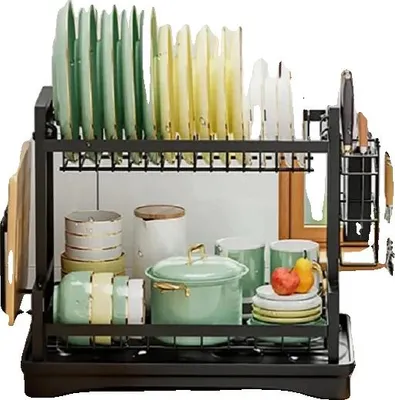 Imagen del producto de Escurreplatos de dos niveles, con soporte para cubiertos desmontable, color