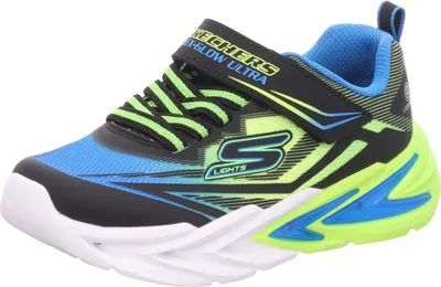 A single Skechers sports shoe for boys is shown against a white background.