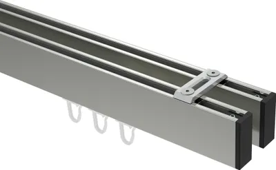 Produktbild von Interdeco Innenlaufstange / Gardinenstange mit Innenlauf Edelstahl-Optik / Schwarz, Typ Smartline Paxo (Kappe) Deckenmontage, 14x35 mm 2-läufig, 180 cm
