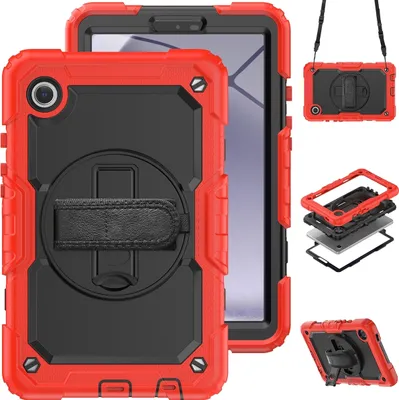 Produktbild von Mobigear SureGrip Xtreme  Samsung Galaxy Tab A11 Hülle Kunststoff,Silikon Backcover + Schulterträger + Ständer - Rot