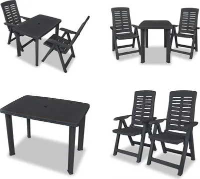 Produktbild von vidaXL 3 tlg. Bistro Set Kunststoff Anthrazit - Garten Essgruppe - Garten Essgruppen - Gartenmöbel - Gartenmöbel Set