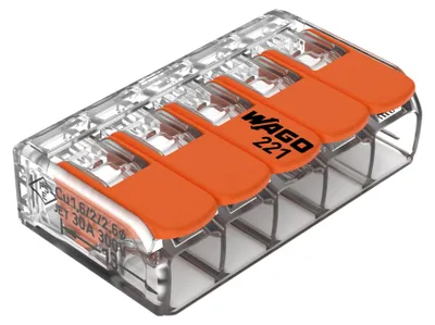 Productafbeelding van Wago COMPACT verbindingsklemdoos, 5-polig met hefbrug, max. 6 mm², transparant, verpakking, 15 stuks.