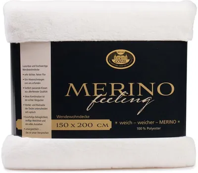 Produktbild von GÖZZE Merino Wendewohndecke flauschige wärmende Mikrofaser-Wendedecke in Merino-Feeling Qualität WollWeiss 180 x 220 cm