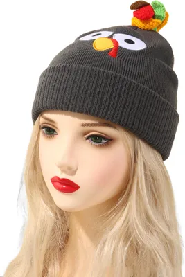 Produktbild von Paar Wintermütze Thanksgiving Hut Truthahn Wollmütze Elastische Dicke Uni Pom-Pom-Mütze Warm halten Kopfbedeckung