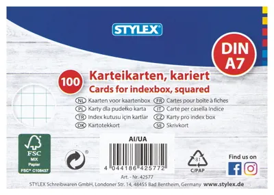 Produktbild von Stylex Karteikarten - DIN A7 - kariert