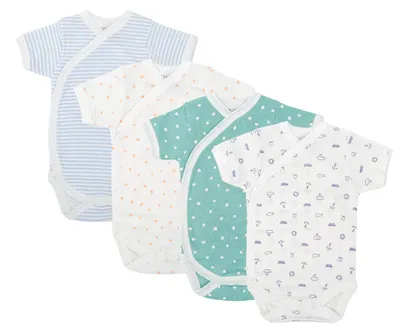 Productafbeelding van BABIDU | 4-delige set babyrompertjes met korte mouwen – 100% katoen, zacht en ademend