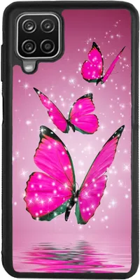 Produktbild von TPU Silikon Hülle für Samsung Galaxy A12 Handy Cover Case Schutzhülle Handyhülle Bumper MOTIV 7 Schmetterling Pink