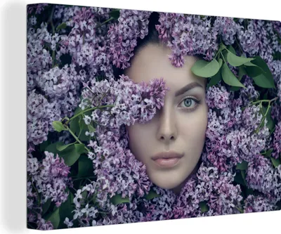 Produktbild von OneMillionCanvasses® - Leinwandbilder - 140x90 cm, Frauen - Blumen - Lila, Wandbilder Kunstdruck Wanddekoration