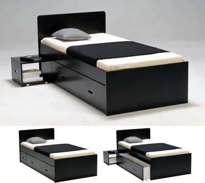 Produktbild von BETT ZENIA mit Nachttisch und Schublade/ Bett 90x190 - Schwarz