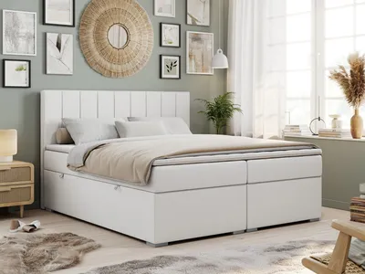 Produktbild von Boxspringbett mit 2 Bettkästen, Matratze und Topper, Polsterbett - ALLY - 160x200cm - Weiß - H4