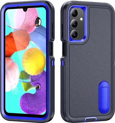Produktbild von Hülle für Samsung Galaxy A14 5G/4G Hybrid Dreilagige Robust Stoßfest Schwerlast Schutzhülle mit Ständer Dunkelblau