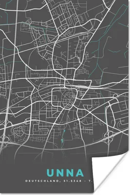 Produktbild von MuchoWow® Poster Deutschland - Blau - Unna - Stadtplan - Karte 120x180 cm - Kunstposter