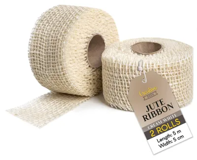 Productafbeelding van Creative Deco 2xRol Jute Lint Wit, 5cm Breed 5m Lang, Natuurlijke Stof