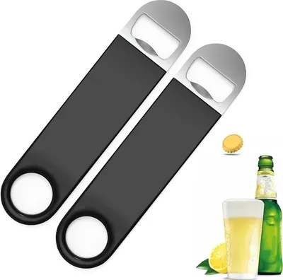 Produktbild von 2 Packungen Flaschenöffner, Edelstahl Barkeeper Bierflaschenöffner, Schwarzer beschichteter Griff für Home Pub Outdoor Männer