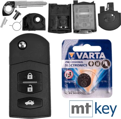 Produktbild von Autoschlüssel Funk Fernbedienung Austausch Gehäuse mit 3 Tasten + Rohling + Batterie kompatibel mit Mazda 2 DE 6 GH CX-7 ER MX-5 NC 3 BL 5 CR B