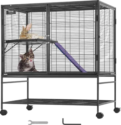 Zdjęcie produktu dla VEVOR 39-calowa metalowa klatka dla fretek, duża 2-poziomowa klatka Critter Nation, klatka dla małych zwierząt z rampami i tacą, łatwa w montażu dla szczurów domowych, chomików, świnek morskich,