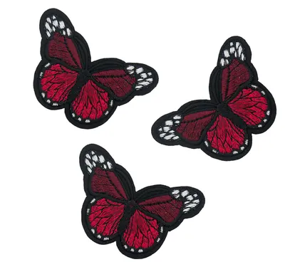3 Schmetterling Aufbügler, Applikation dunkelrot