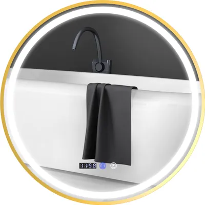 Produktbild von Runder Badezimmerspiegel mit LED-Lichtern, Badspiegel mit Anti-Beschlag-Funktion, Touch-Bedienung, Display