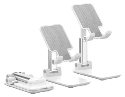 Obrázok produktu pre INF Nastaviteľný teleskopický stojan na telefón a tablet - skladací, viacuhlý, protišmykový, prenosný biely