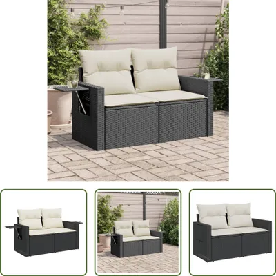 Zdjęcie produktu dla The Living Store sofa ogrodowa z poduszkami 2-osobowa czarny polirattan