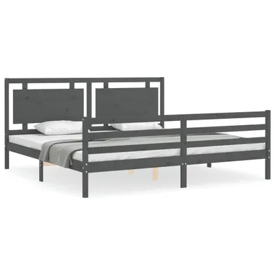 Zdjęcie produktu dla Rama łóżka z wezgłowiem, szara, 200x200 cm, lite drewno