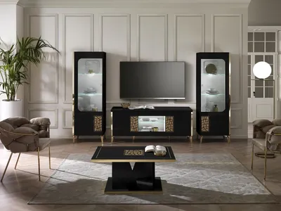 Produktbild von Wohnwand Stella 4-Teilig in Schwarz/Gold 160 cm