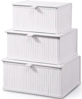 Produktbild von Omgoods – Set aus 3 Weidenkörben mit Deckel – Dekorative Aufbewahrungsboxen für Haus und Küche