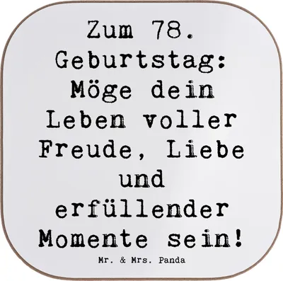 Produktbild von Mr. & Mrs. Panda Untersetzer für Gläser Spruch 78. Geburtstag Freude Liebe - Weiß - Geschenk, gläseruntersetzer, Coaster, Zuneigung, Tischuntersetzer, Tassenuntersetzer