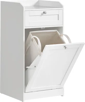 Imagen del producto de Armario de baño con cesto de ropa - Mueble de almacenamiento con cajón y bolsa de ropa extraíble - 40 x 40 x 80,5 cm - Blanco