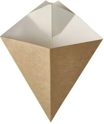 Produktbild von Papstar Pommes-Spitztüten mit Dip-Ecke, Pappe "pure", Füllinhalt 150 g, 23,5 x 19 cm braun/weiß 10 x 50 St