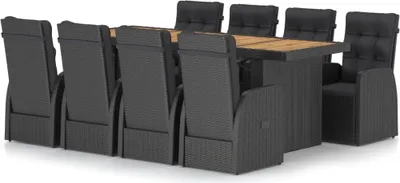 Produktbild von vidaXL 9-tlg. Garten-Essgruppe mit Kissen Poly Rattan Schwarz