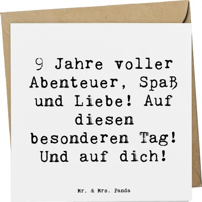 Produktbild von Mr. & Mrs. Panda Grußkarte Spruch 9. Geburtstag Abenteuer - Weiß - Geschenk, faltkarte, Spaß, Happy Birthday, anlasskarte, Geburtstagsgeschenk, doppelkarte, Erinnerung
