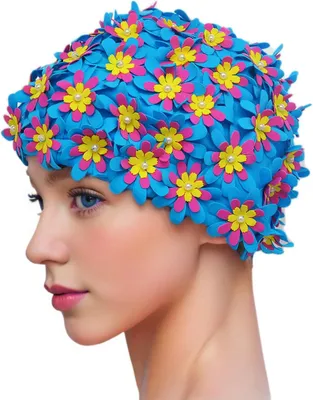 Obrázek produktu pro Plavecká čepice pro ženy, retro květinový design, nylon, prodyšná, elastická, vhodná pro všechny velikosti, pro plavání