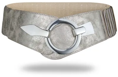 Produktbild von Elastischer Damen Taillengürtel, ca. 6 cm breiter Hüftgürtel mit silberner Ring-Schließe, Stretchgürtel, Champagner, Größe 80