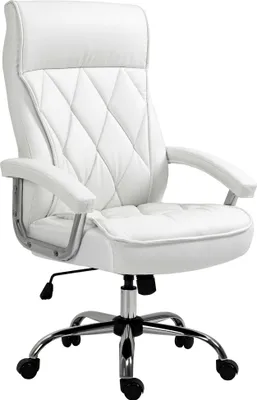 Obrázek produktu pro Fortuna Lai Kancelářská židle z umělé kůže, ergonomická kancelářská židle, otočná židle s funkcí houpání, výškově nastavitelná, bílá