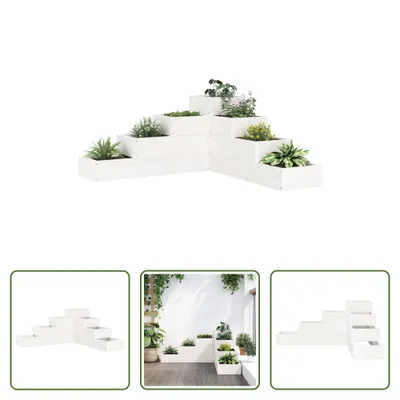 Image de The Living Store Escalier pour plantes 4 marches 80,5x79x36 cm Blanc Pin massif