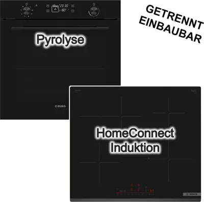Produktbild von Herdset Backofen Pyrolyse Burg Backofen + BOSCH Induktionskochfeld PowerBoost HomeConnect DirectSelect