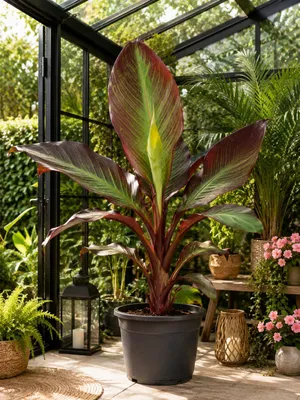 Produktbild von Rote Zierbanane (Ensete ventricosum 'Maurelii') 40–60 cm – Abessinische Banane, rotblättrige Bananenpflanze, exotische Kübelpflanze