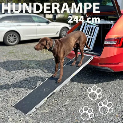 Produktbild von Hunderampe Hundetreppe Auto Kofferraum Treppen Rampe Einstiegshilfe für Hunde Klappbar Aluminium Auswahl  Längen 244 cm Petigi