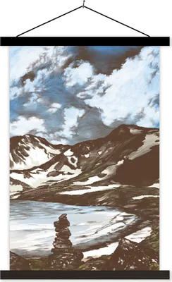 Produktbild von MuchoWow® Textilposter Berg - Meer - Himmel 60x90 cm mit schwarzem Rahmen - Poster Wohnzimmer