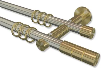Produktbild von Interdeco Gardinenstange, Vorhangstange Edelstahl-Optik / Messing-Optik Modell Platon Elanto, 20 mm Ø 2-läufig, 120 cm
