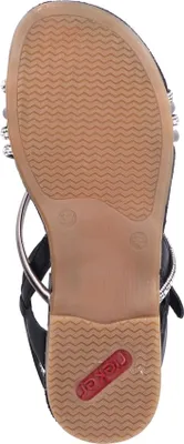 Produktbild von Rieker Damen Sandale zarte Riemchen Strass Perlen Metallic Optik flach 65262, Größe:39 EU, Farbe:Schwarz