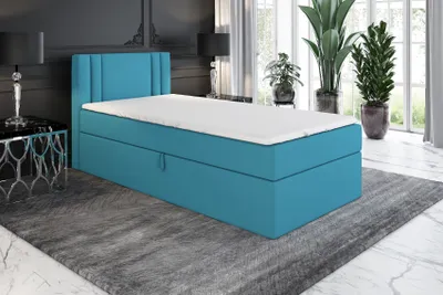 Produktbild von Boxspringbett, Jugendbett GAMAL 100x200 (Rechts) mit Bettkästen, Bonell-Matratze und Topper. Farbe: Blau