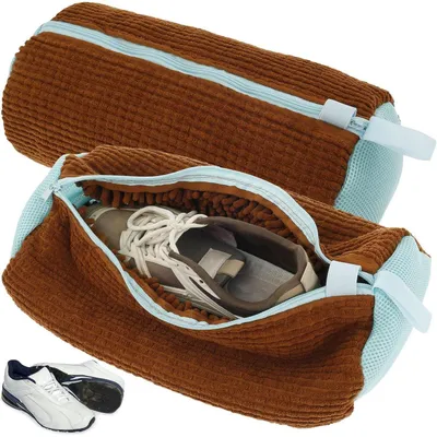 Produktbild von Schuhwaschbeutel für Waschmaschine, 2 Stück, 39 x 19 cm, wiederverwendbar, mit Reißverschluss, Braun